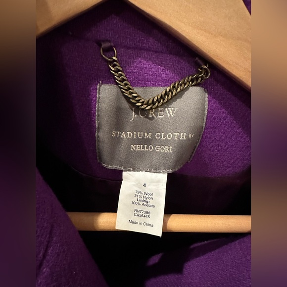 J Crew majesty, royal purple wool pea coat, size 4 - Picture 3 of 5